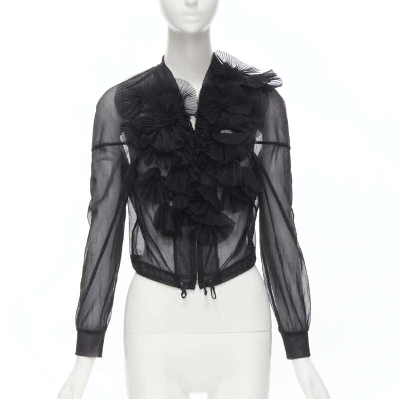 Comme Des Garcons Sheer Ruffle Bomber Jacket Black Polyester Good - Front View