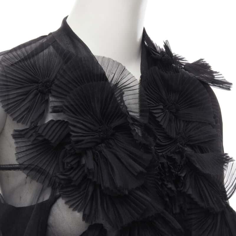 Comme Des Garcons Sheer Ruffle Bomber Jacket Black Polyester Good - Back View