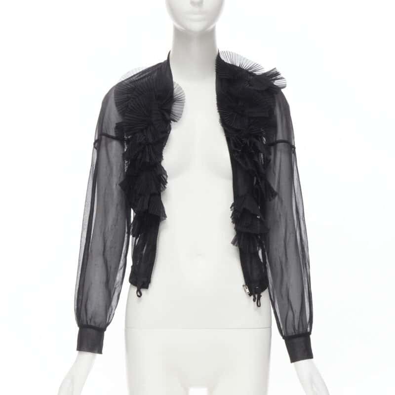 Comme Des Garcons Sheer Ruffle Bomber Jacket Black Polyester Good - Inside View