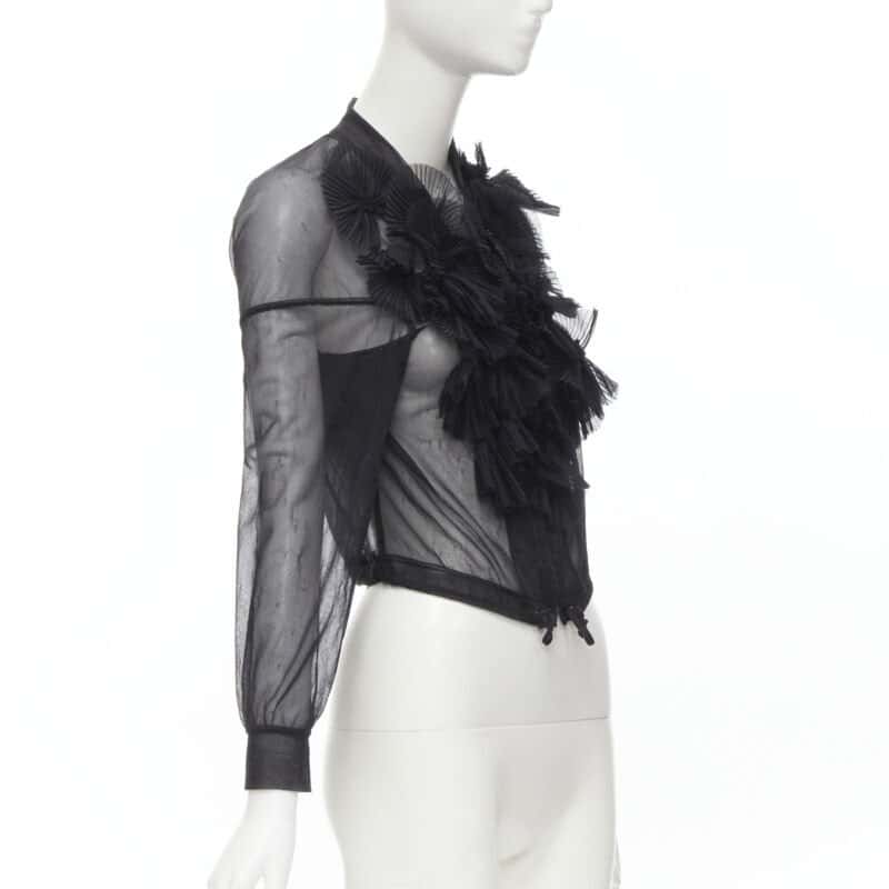 Comme Des Garcons Sheer Ruffle Bomber Jacket Black Polyester Good - Model View