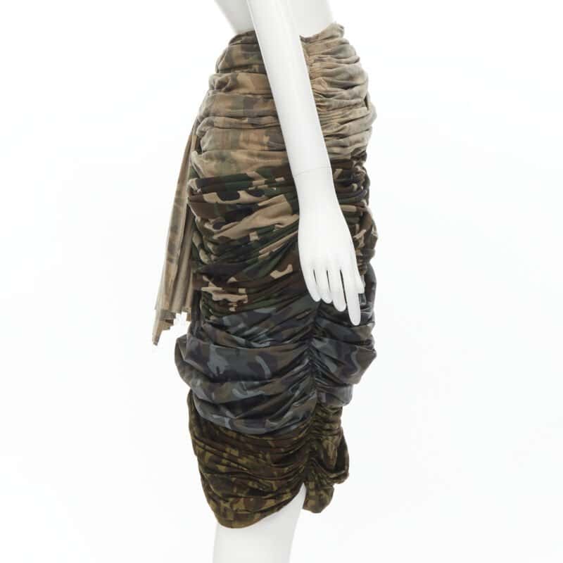 Comme Des Garcons Camo Ruched Skirt Green Cotton Never worn - Model View