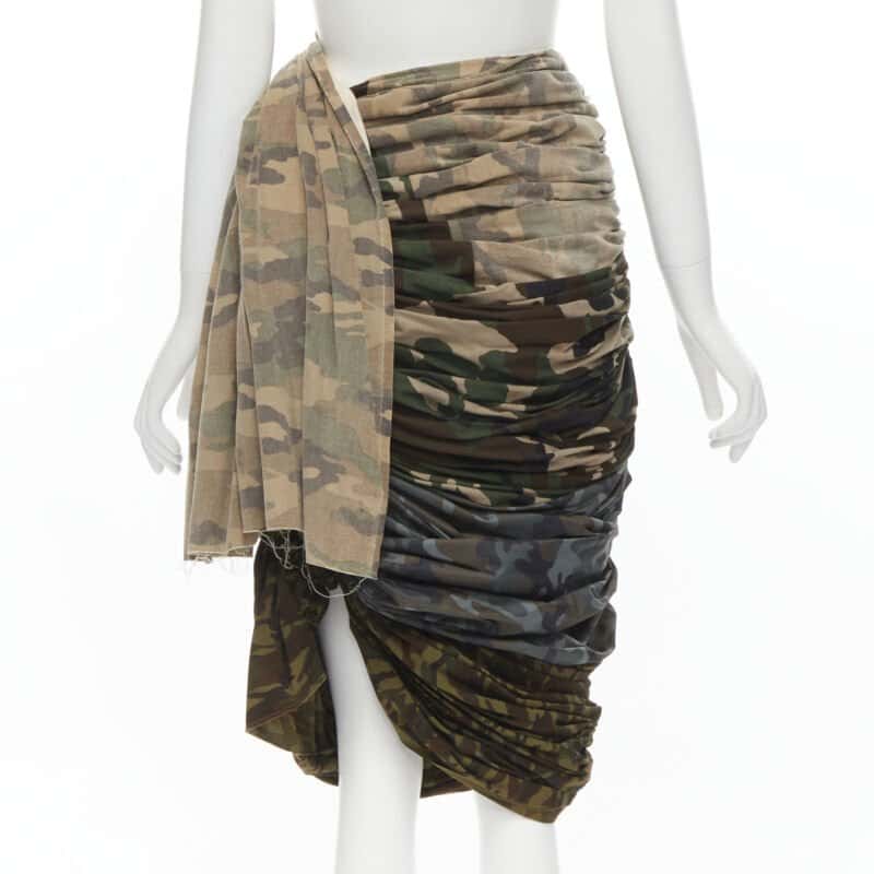 Comme Des Garcons Camo Ruched Skirt Green Cotton Never worn - Box View