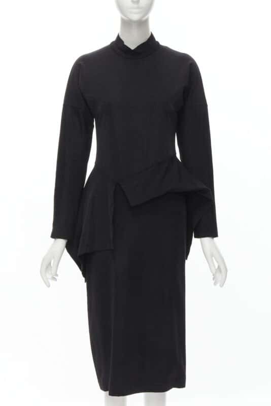 Comme Des Garcons Peplum Midi Dress Black Polyester Very good - Front View
