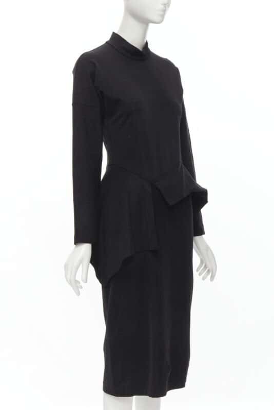 Comme Des Garcons Peplum Midi Dress Black Polyester Very good - Inside View