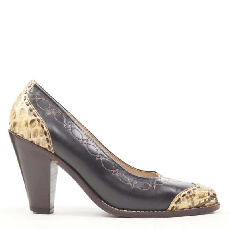 Comme Des Garcons Western Cuban Heels Black Leather Good - Front View