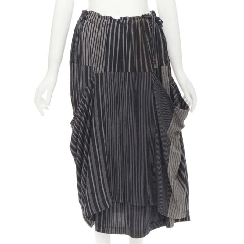 Comme Des Garcons Striped Draped Skirt Grey Cotton Never worn - Front View