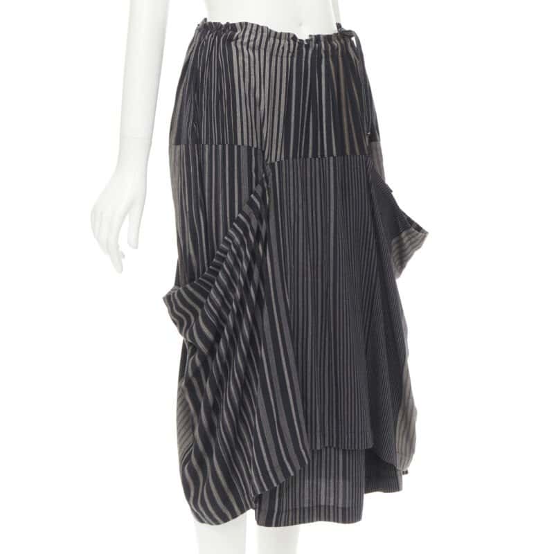 Comme Des Garcons Striped Draped Skirt Grey Cotton Never worn - Back View