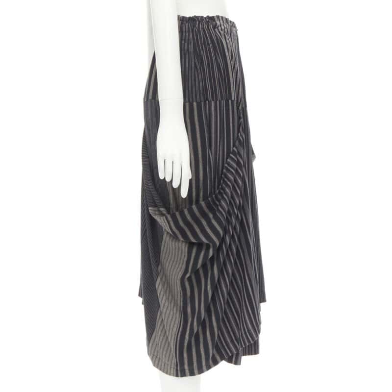 Comme Des Garcons Striped Draped Skirt Grey Cotton Never worn - Inside View