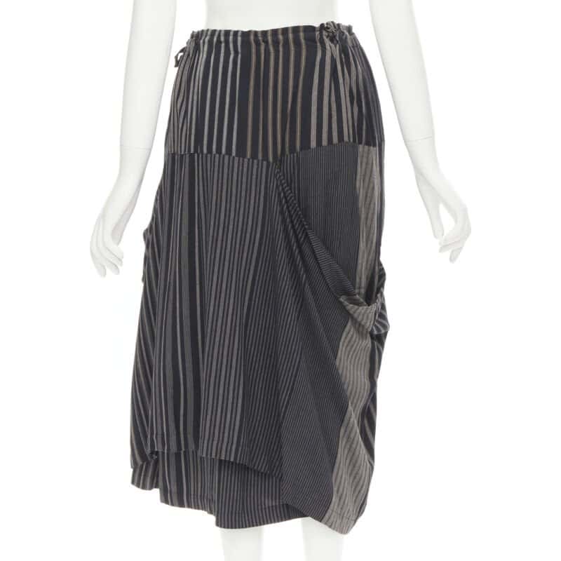Comme Des Garcons Striped Draped Skirt Grey Cotton Never worn - Model View