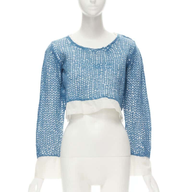 Comme Des Garcons Wool Embroidered Top Blue Cotton Very good - Front View
