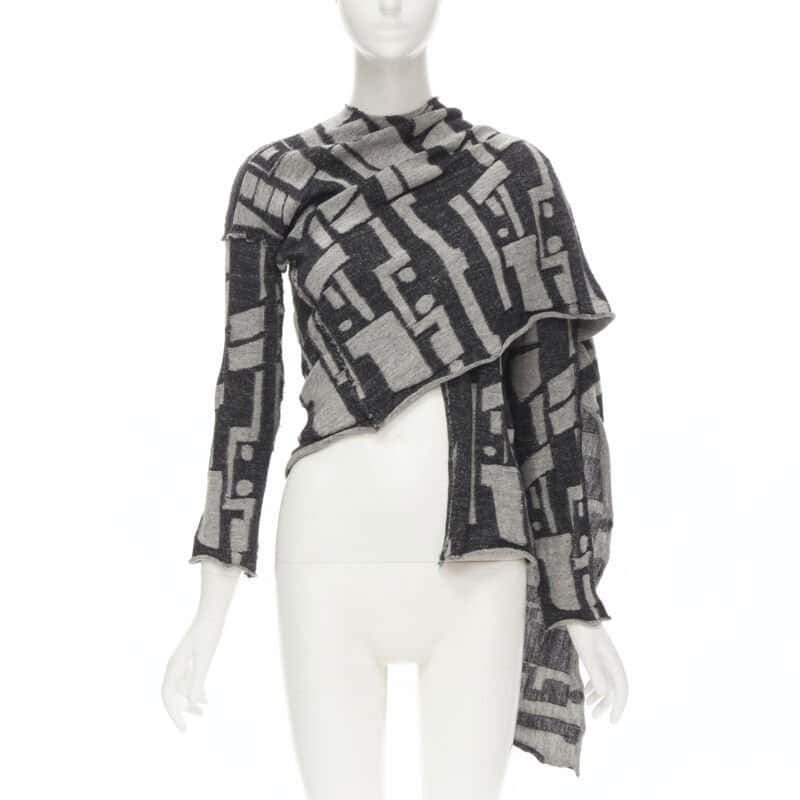 Comme Des Garcons Intarsia Wrap Cardigan Grey Wool Never worn - Front View
