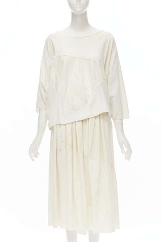 Comme Des Garcons Patchwork Trapeze Set White Cotton Good - Front View