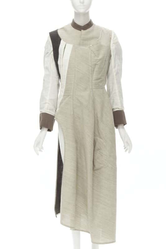 Comme Des Garcons Patchwork Bias Wool Coat Beige Wool Very good - Inside View