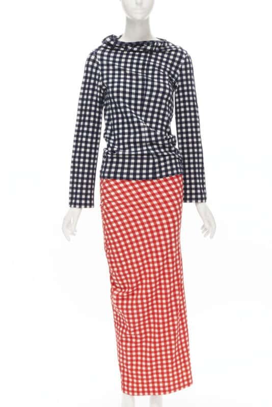 Comme Des Garcons Gingham Checked Set Red Viscose Never worn - Front View