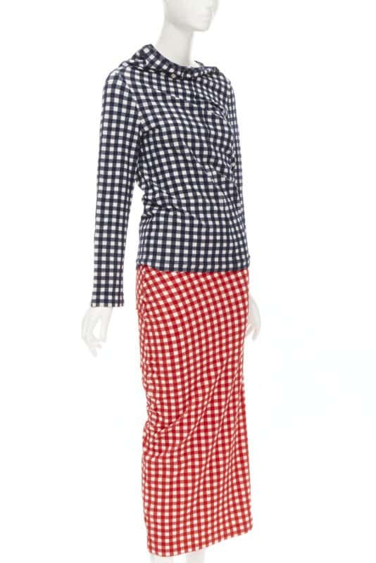 Comme Des Garcons Gingham Checked Set Red Viscose Never worn - Back View