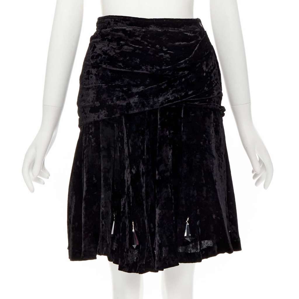 Comme Des Garcons Velvet Crystal Skirt Black Polyester Very good - Front View