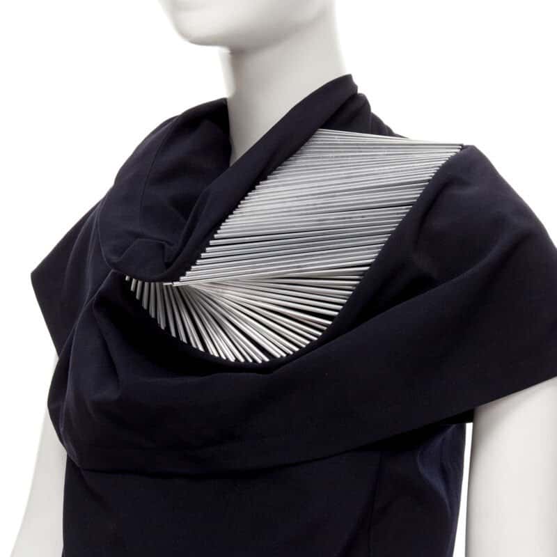 Junya Watanabe Metal Collar Top Black Wool Very good - Back View