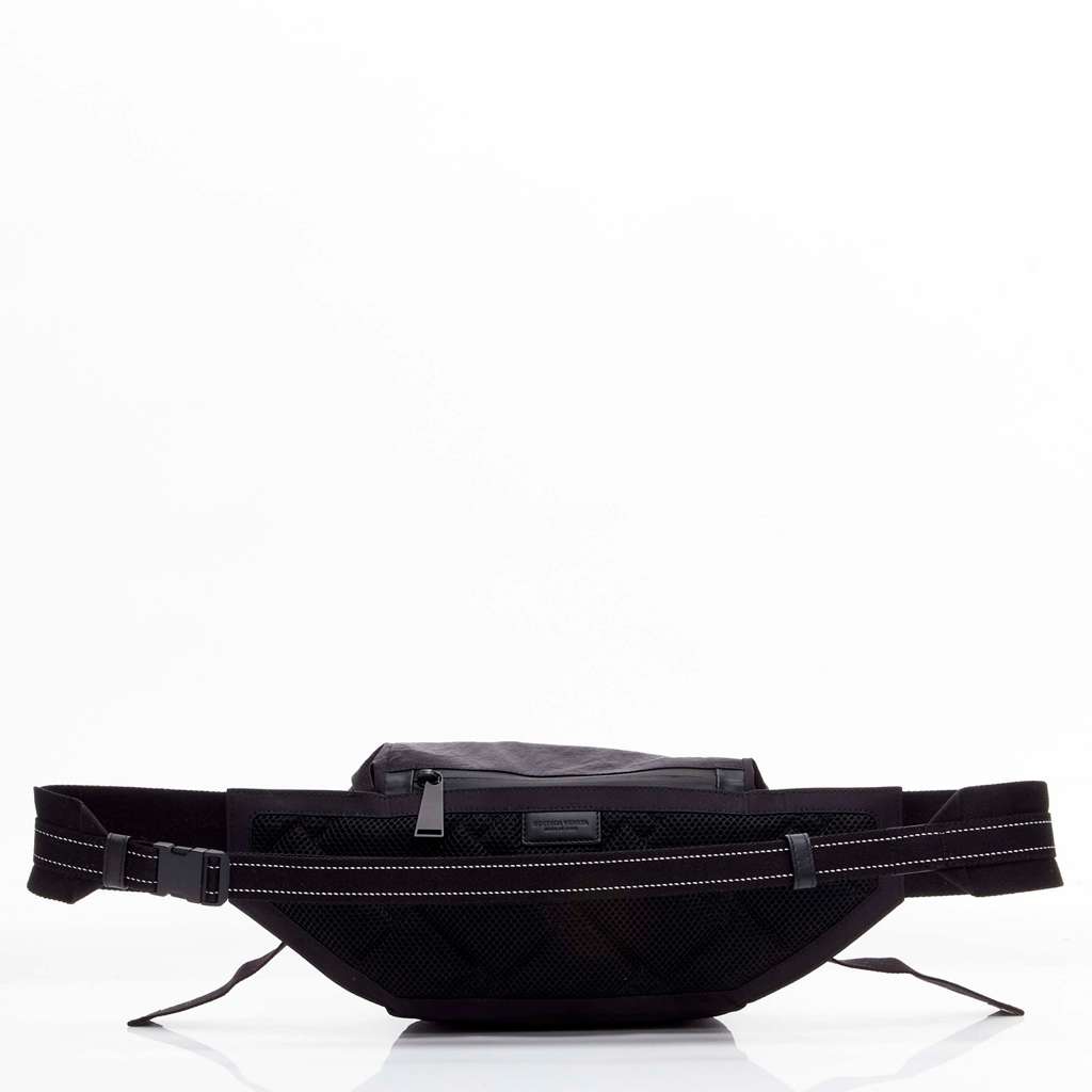 Bottega Veneta Leather Trim Sling Backpack Black Leather Never worn - Model View