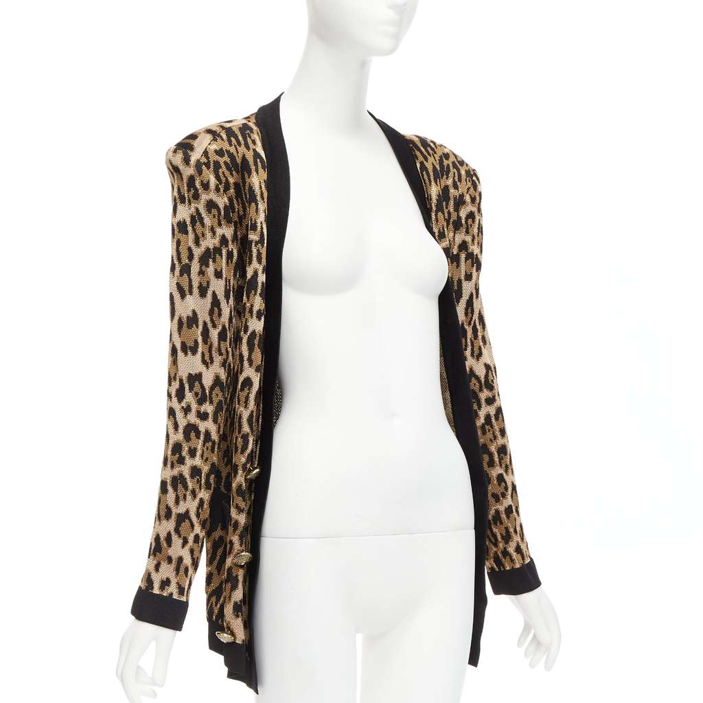 Balmain Leopard Jacquard Cardigan Brown Viscose Never worn - Inside View
