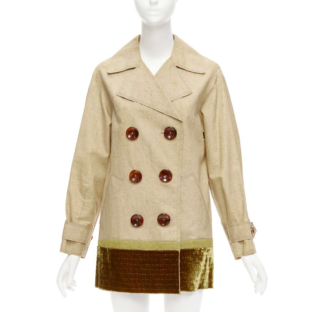 Louis Vuitton Khaki Velvet Trench Coat Khaki Linen Fair condition - Inside View