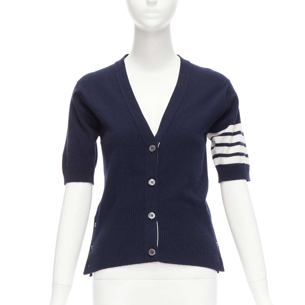 Thom Browne Button Side Cardigan Navy Cashmere Very good condition - Front View