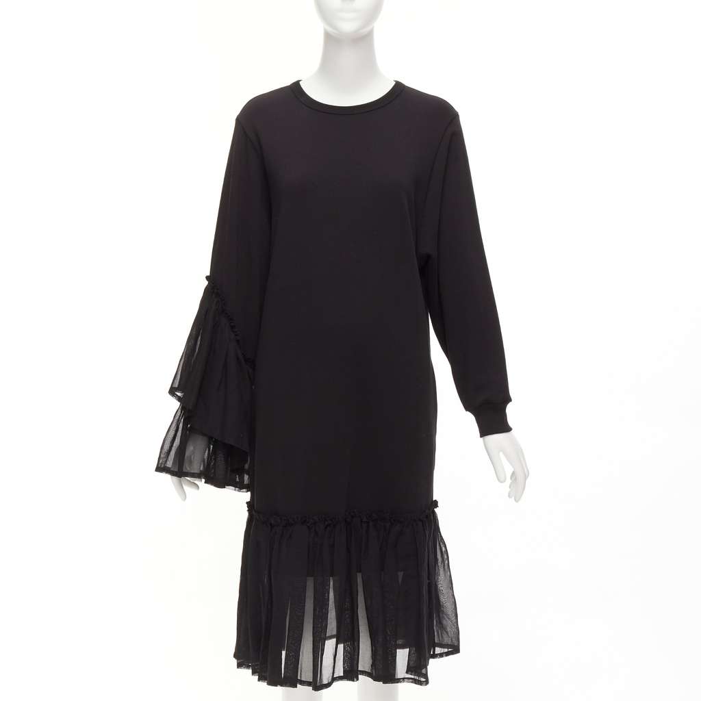 Dries Van Noten Ruffle Sweatshirt Dress Black Cotton Never worn - Front View