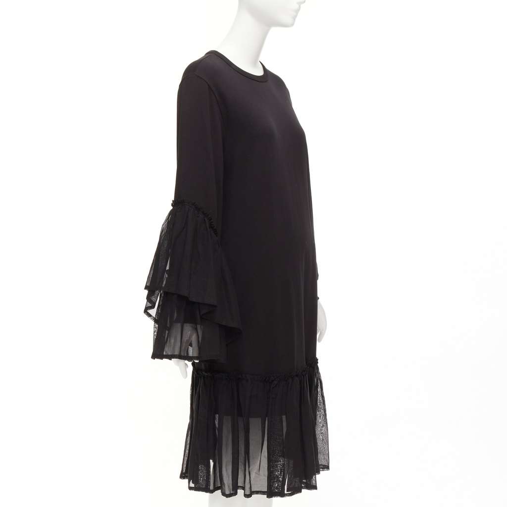 Dries Van Noten Ruffle Sweatshirt Dress Black Cotton Never worn - Inside View