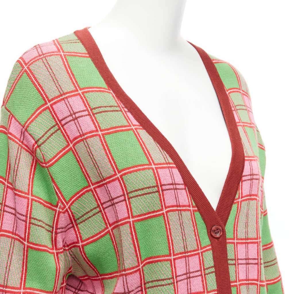 Molly Goddard Checked Intarsia Cardigan Green Cotton Never worn - Back View