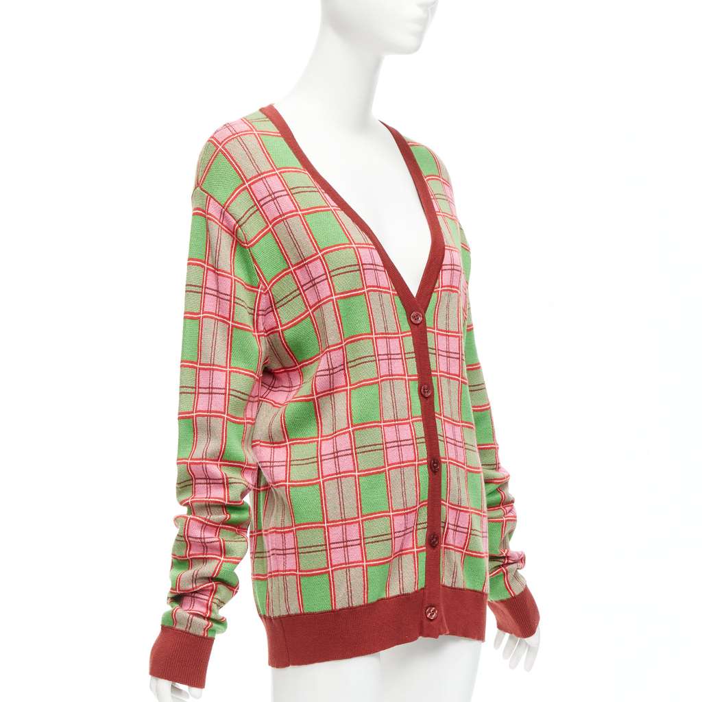 Molly Goddard Checked Intarsia Cardigan Green Cotton Never worn - Inside View