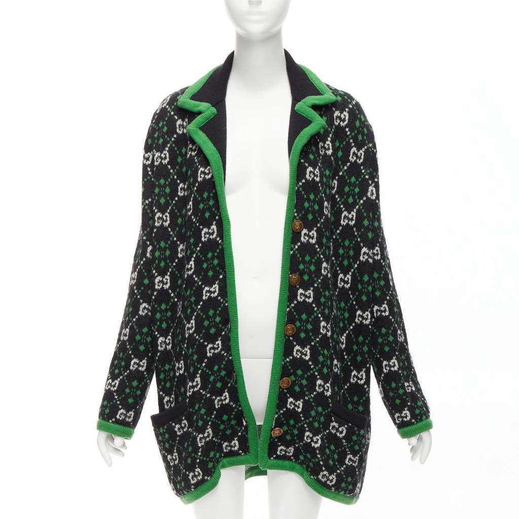 Gucci White GG Knit Coat Green Never worn - Front View