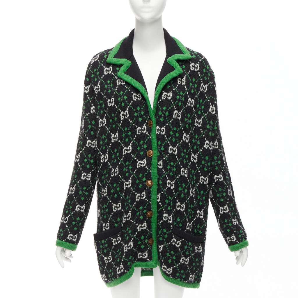 Gucci White GG Knit Coat Green Never worn - Inside View