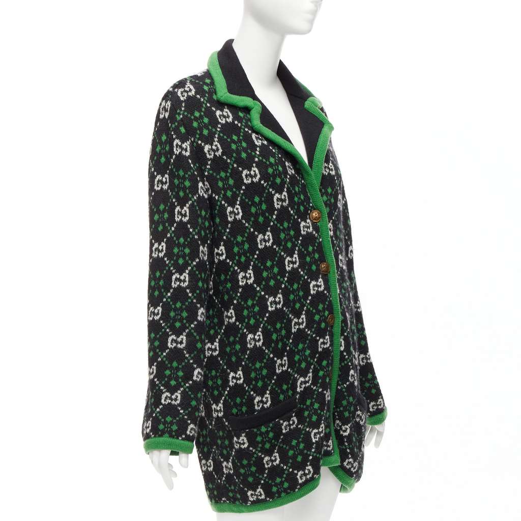 Gucci White GG Knit Coat Green Never worn - Model View