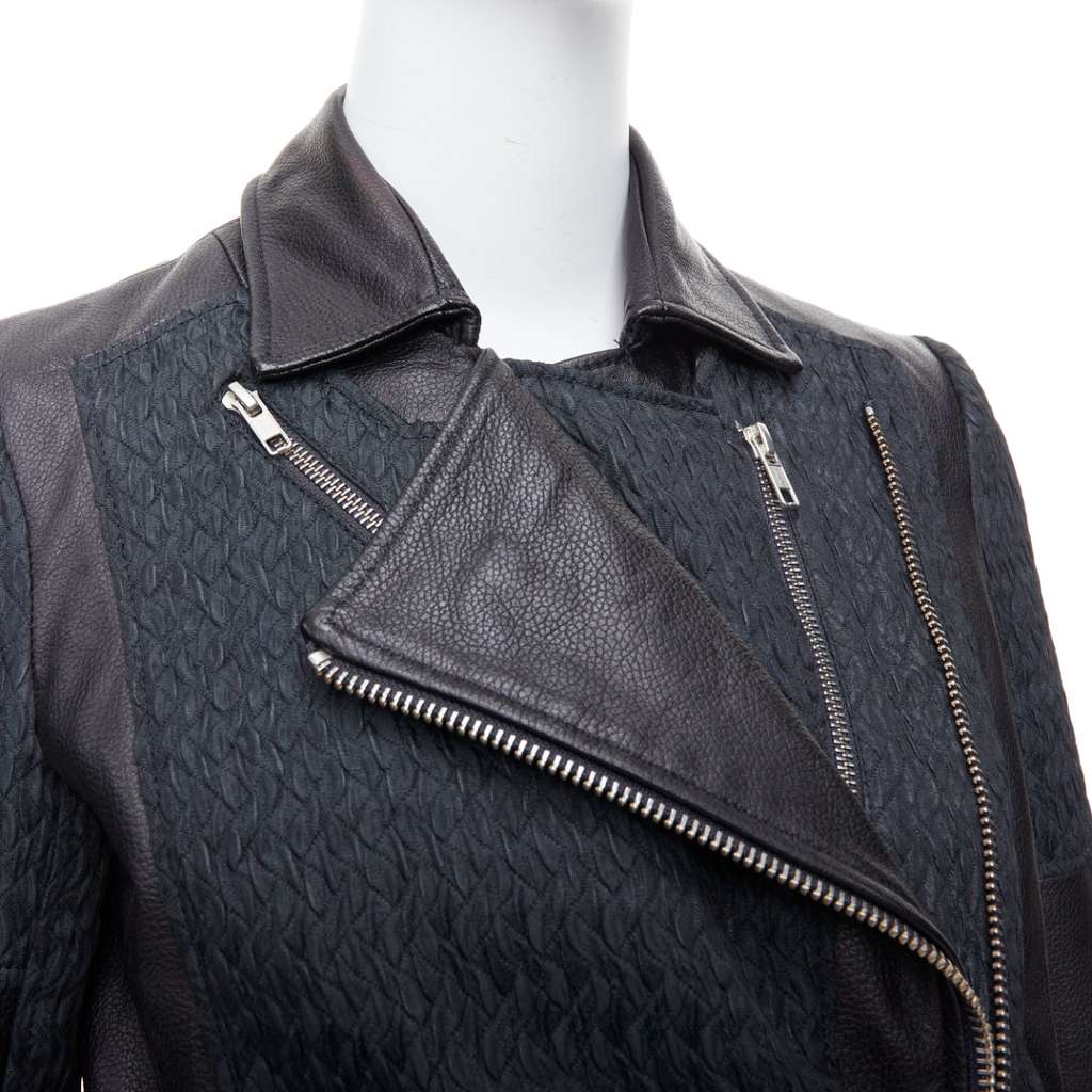 Helmut Lang Textured Crop Biker Black Leather Good - Back View