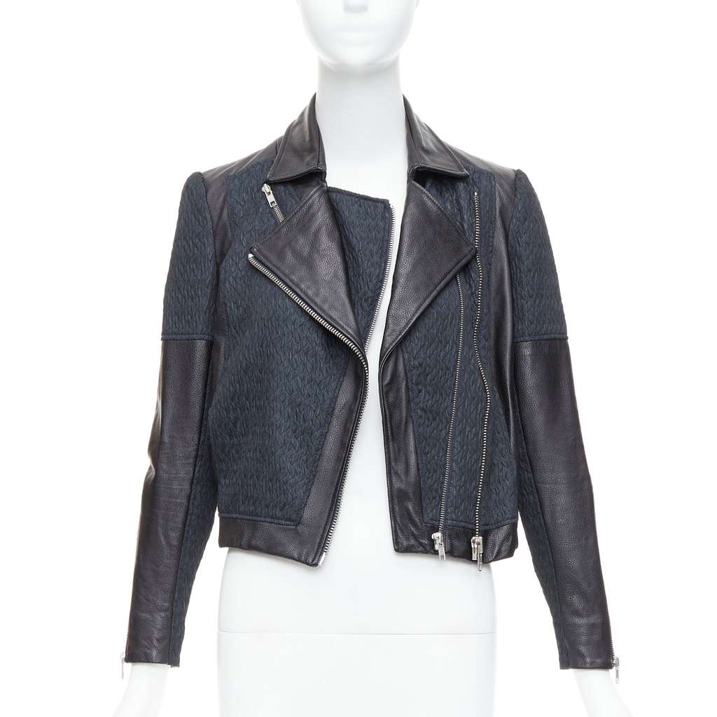 Helmut Lang Textured Crop Biker Black Leather Good - Inside View
