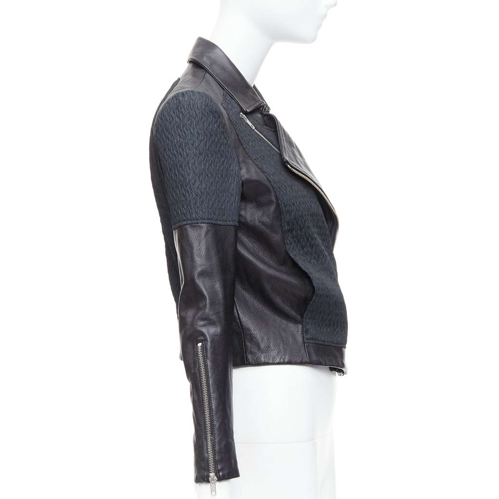 Helmut Lang Textured Crop Biker Black Leather Good - Box View