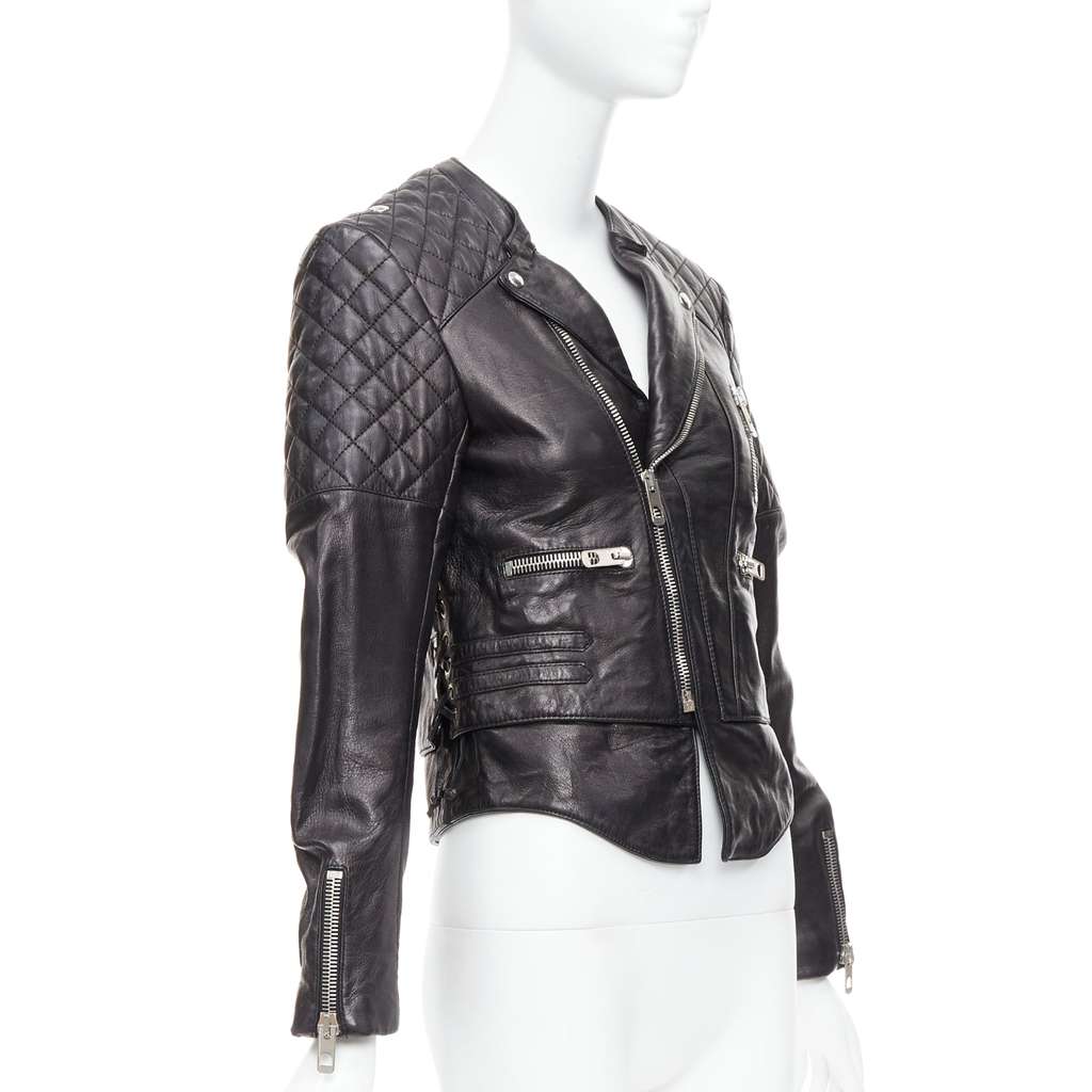 Balenciaga Quilted Moto Jacket Black Leather Good - Model View