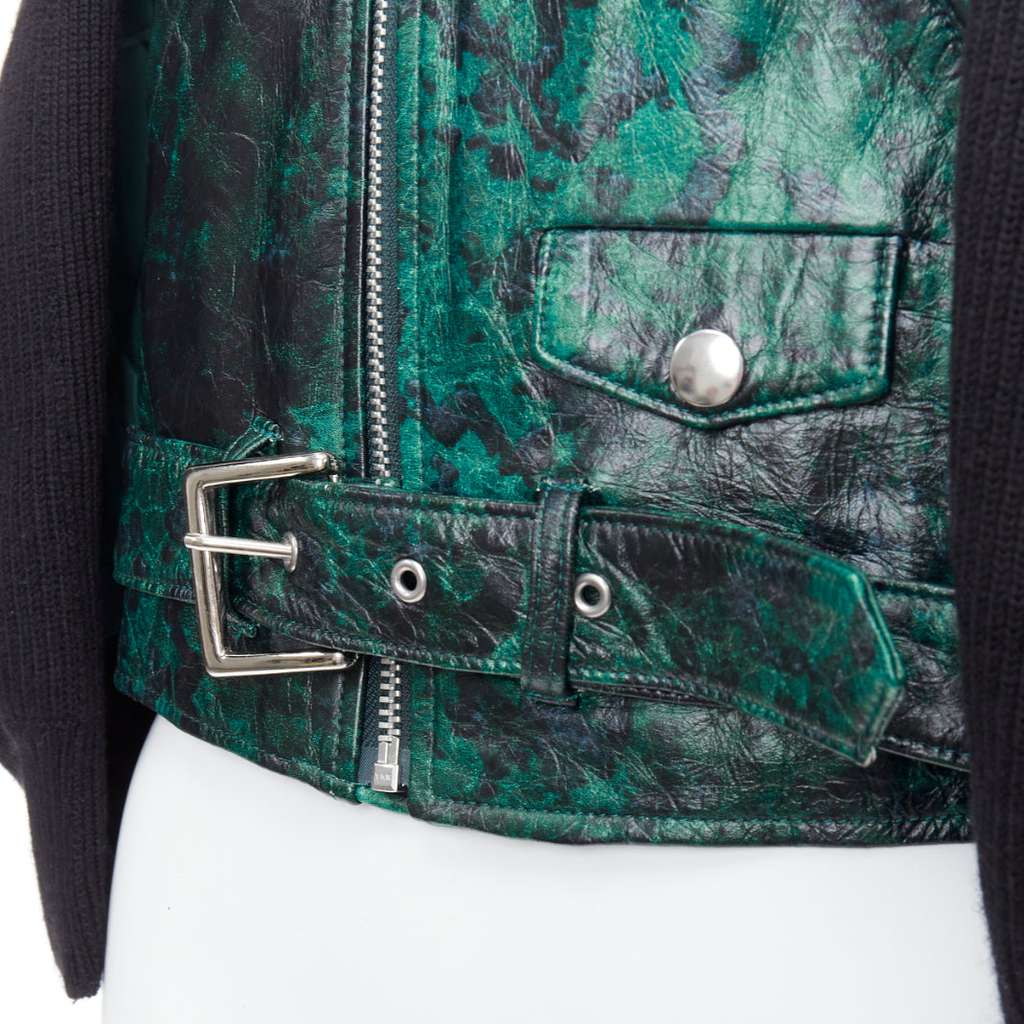 Toga Archives Biker Cardigan Green Leather Good - Back View