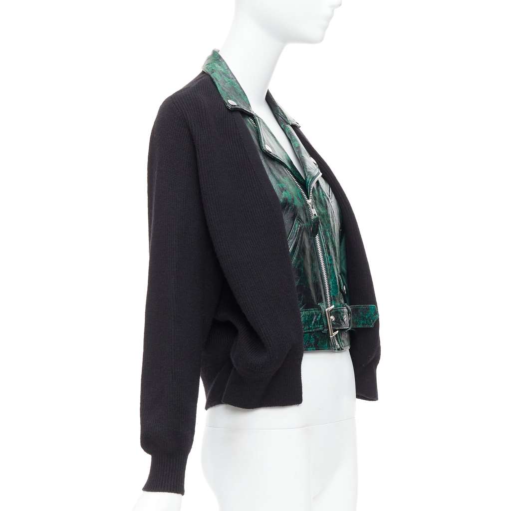 Toga Archives Biker Cardigan Green Leather Good - Model View