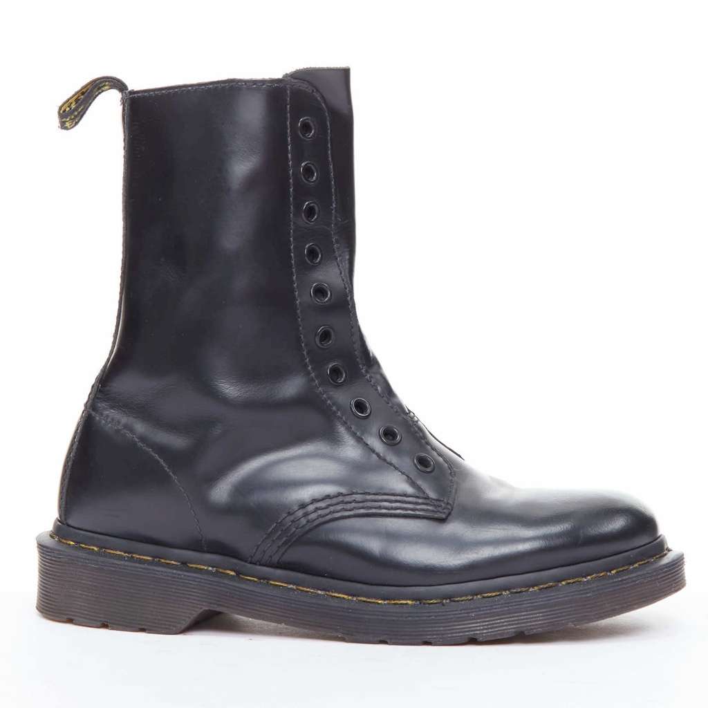 Vetements Laceless Combat Boots Black Leather Fair - Back View