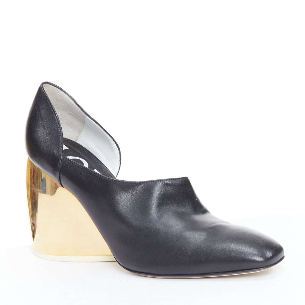Loewe Curved Heel Shoes Black Leather Good - Back View