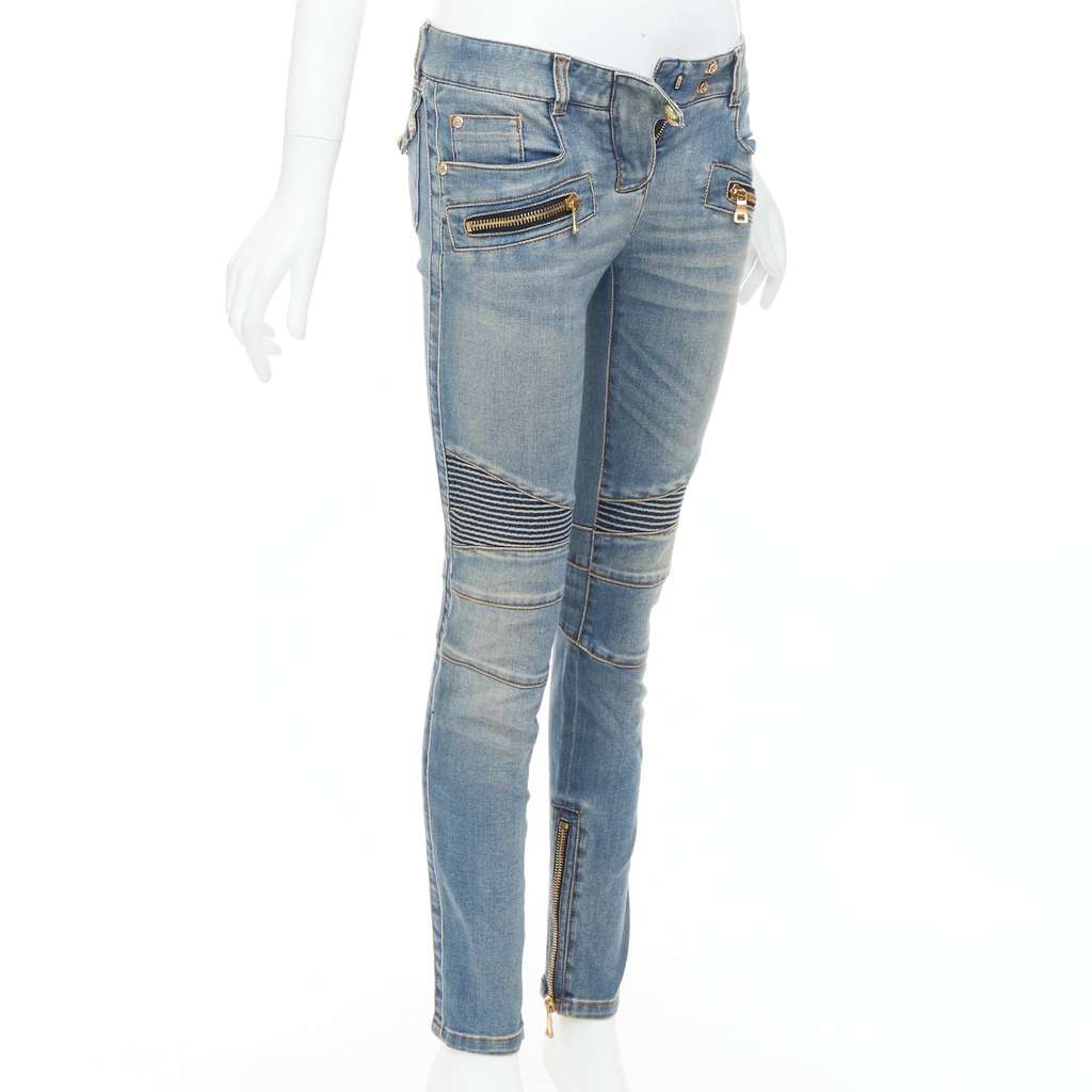 Balmain Ribbed Moto Jeans Blue Good - Inside View