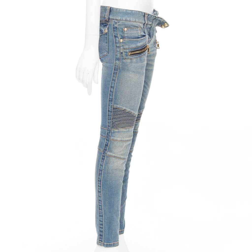 Balmain Ribbed Moto Jeans Blue Good - Model View