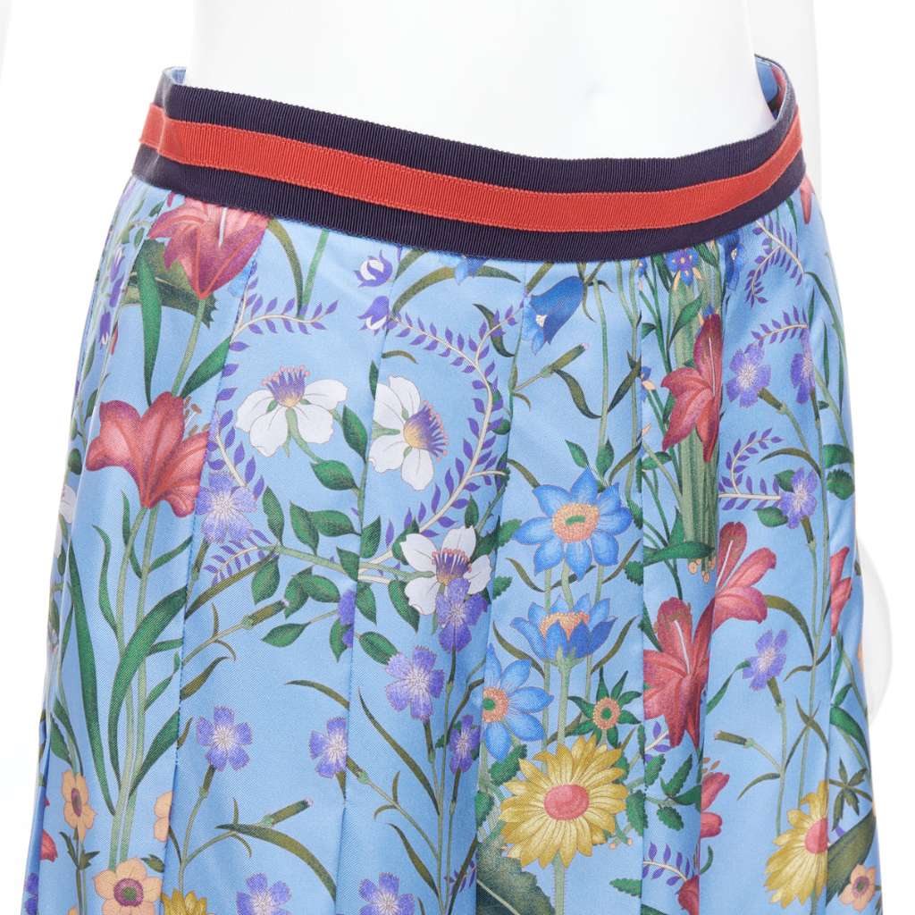 Gucci Bloom Pleated Skirt Blue Silk Very good condition - Back View