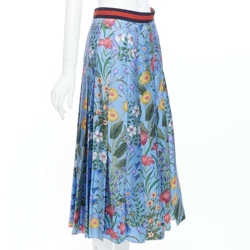 Gucci Bloom Pleated Skirt Blue Silk Very good condition - Inside View