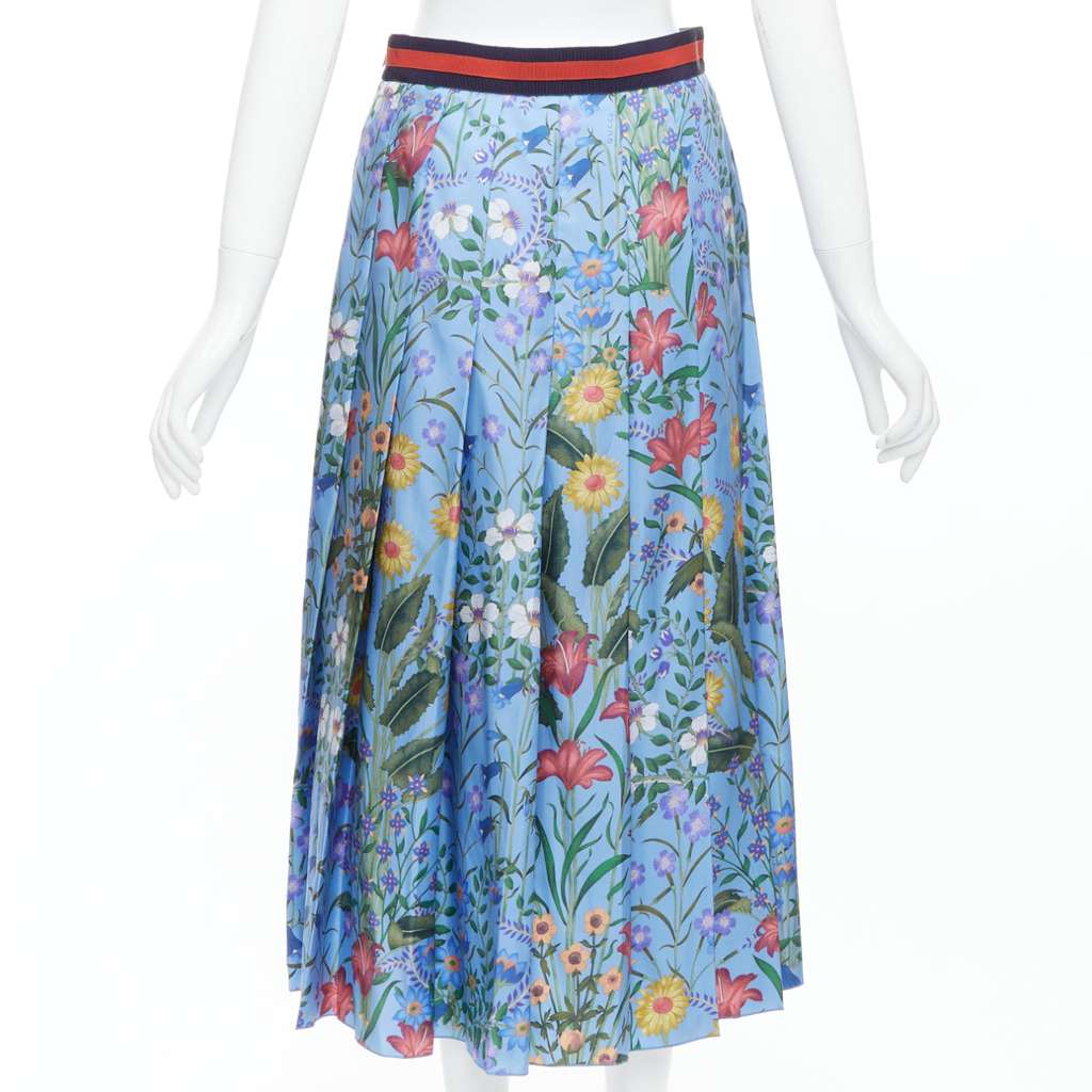Gucci Bloom Pleated Skirt Blue Silk Very good condition - Box View