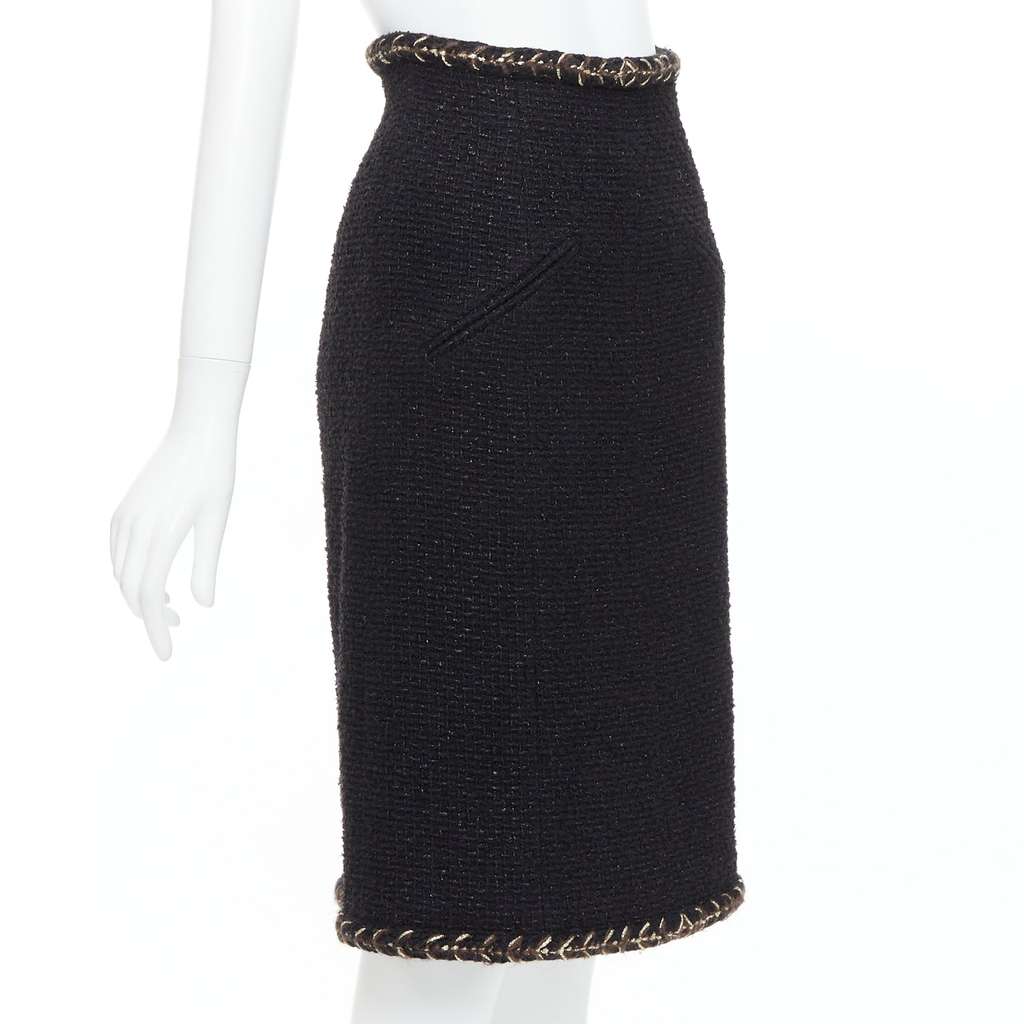 Chanel Braided Tweed Skirt Black Cotton Very good - Inside View