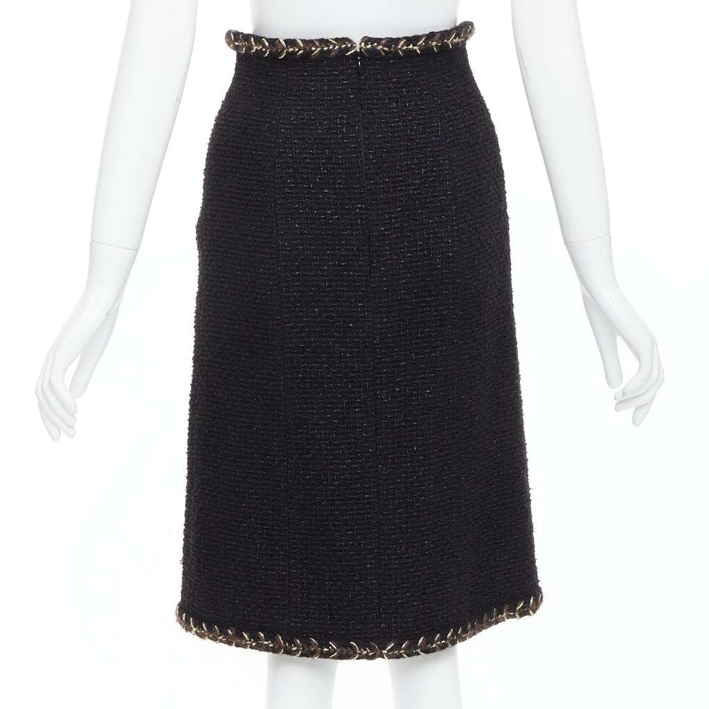 Chanel Braided Tweed Skirt Black Cotton Very good - Box View