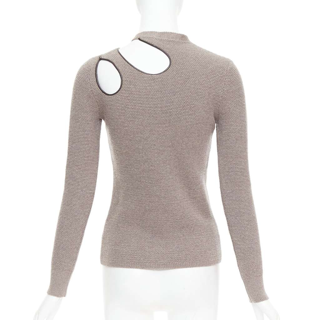 Tom Ford Leather Collar Sweater Khaki Wool Very good - Front View