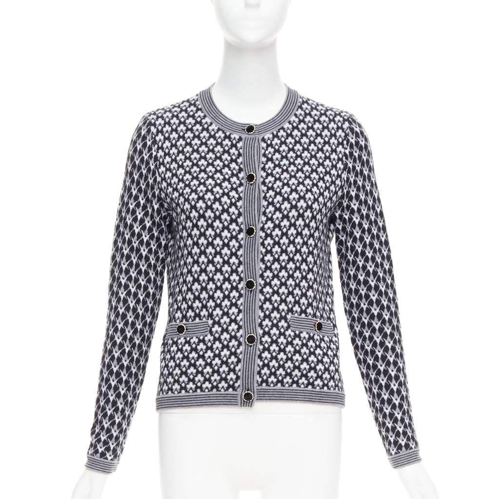Chanel Velvet Button Cardigan Black Cashmere Very good - Front View