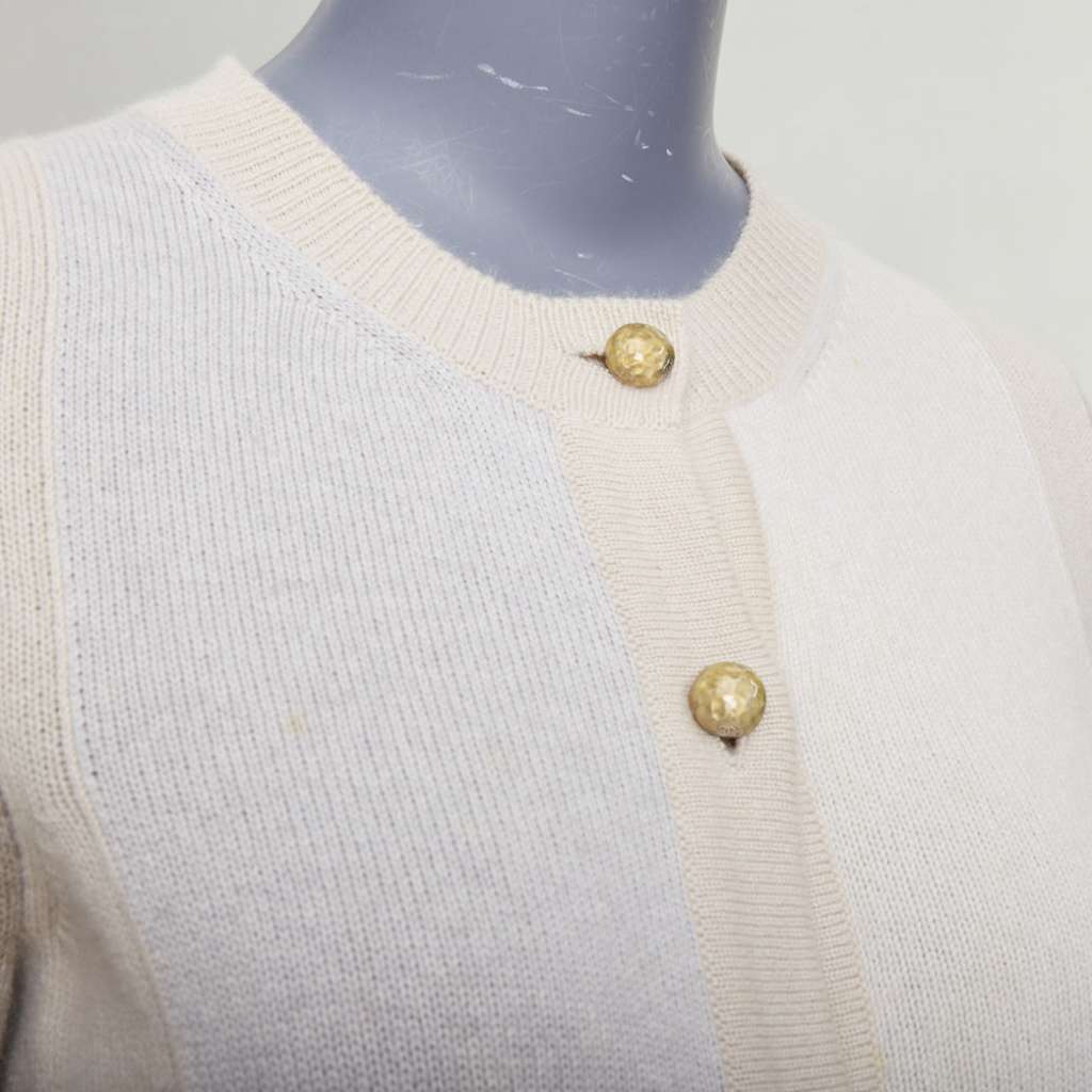Chanel Colorblocked Cardigan Beige Cashmere Good - Back View